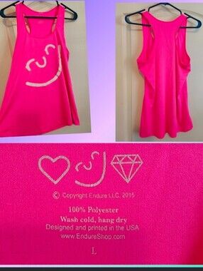 Endure Bright Pink Smile Graphic Racerback Tank- Size Large EUC